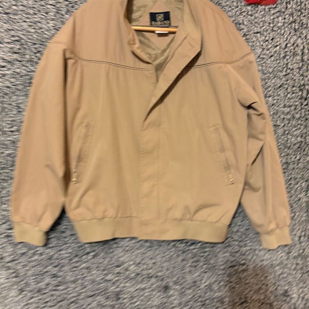 Haband Men's Bomber Jacket Size L Tan Lightweight Full Zip Casual Golf Jacket
